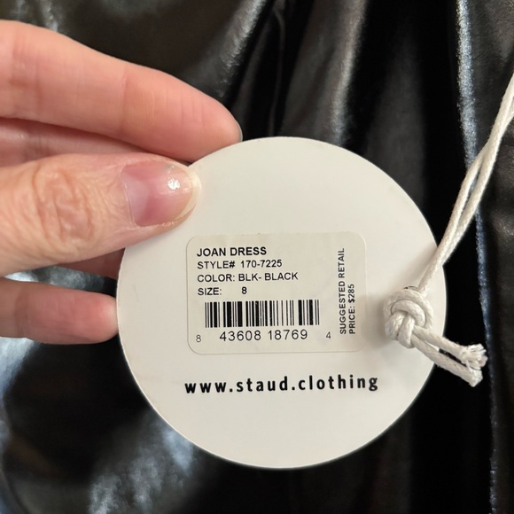 Staud Vegan Leather Dress with Yin Yang Beaded Fringe Hem size 8 fits small - Picture 3 of 5